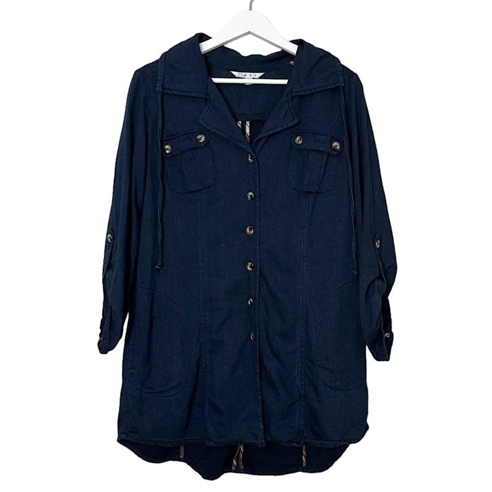 CAbi Women’s Chambray Button Up Tunic Length Top Dark Blue Size‎ Medium